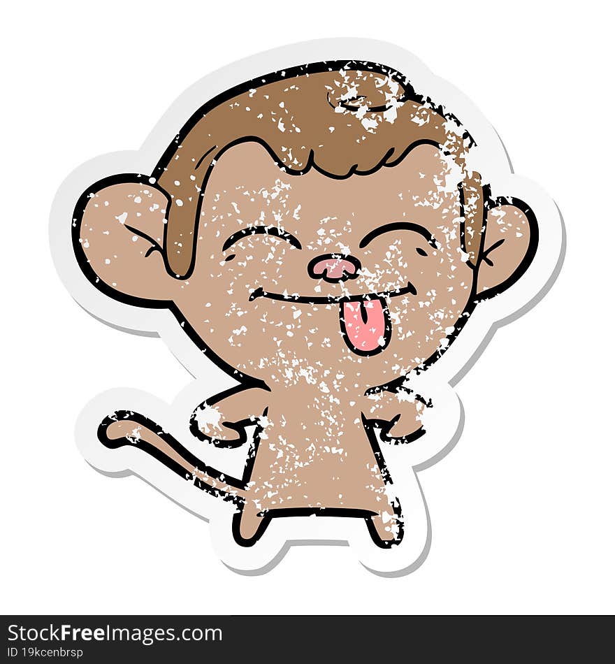 distressed sticker of a funny cartoon monkey