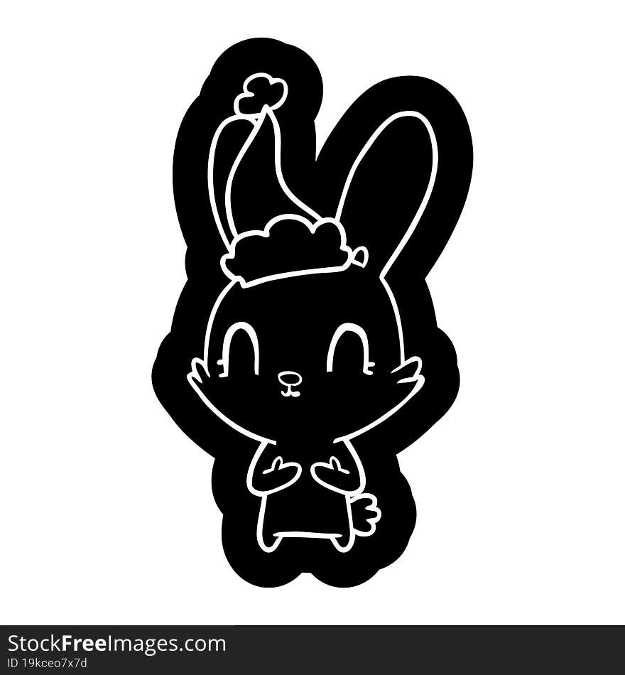 Cute Cartoon Icon Of A Rabbit Wearing Santa Hat