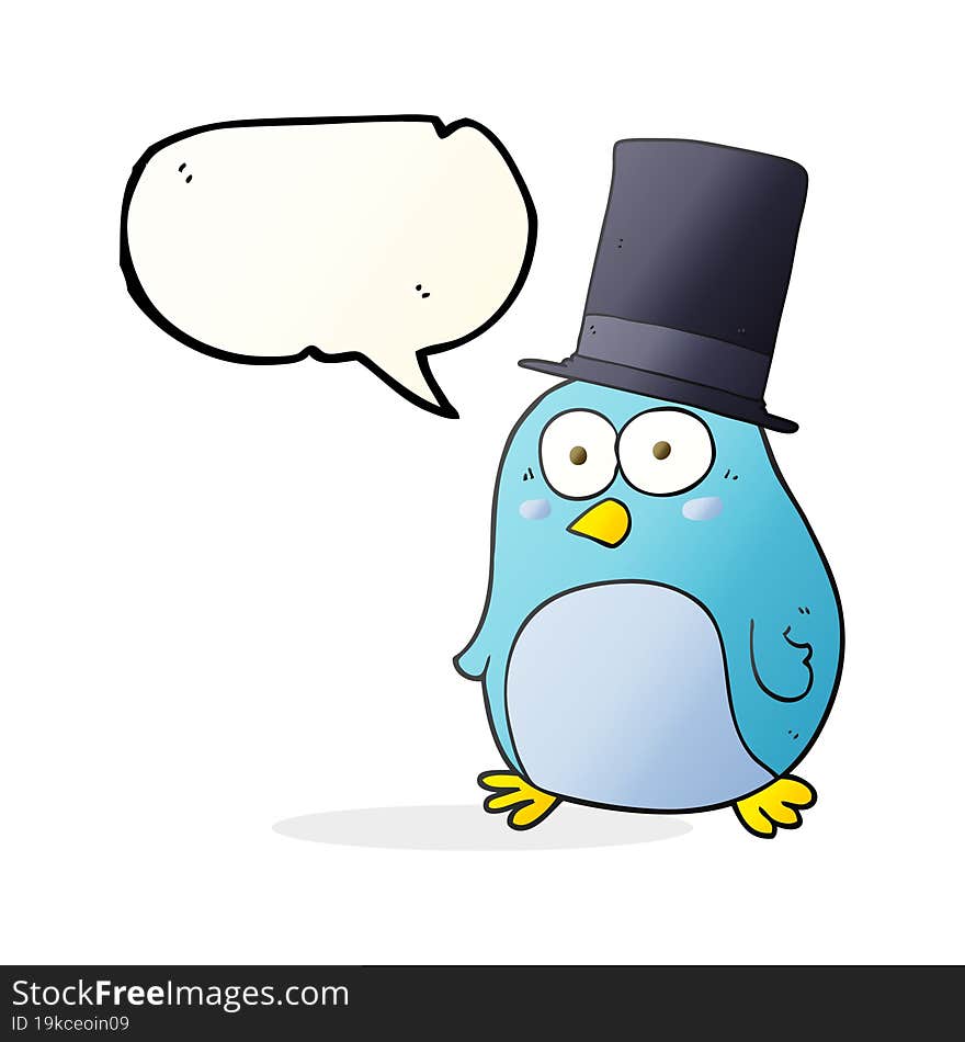 freehand drawn speech bubble cartoon bird wearing top hat