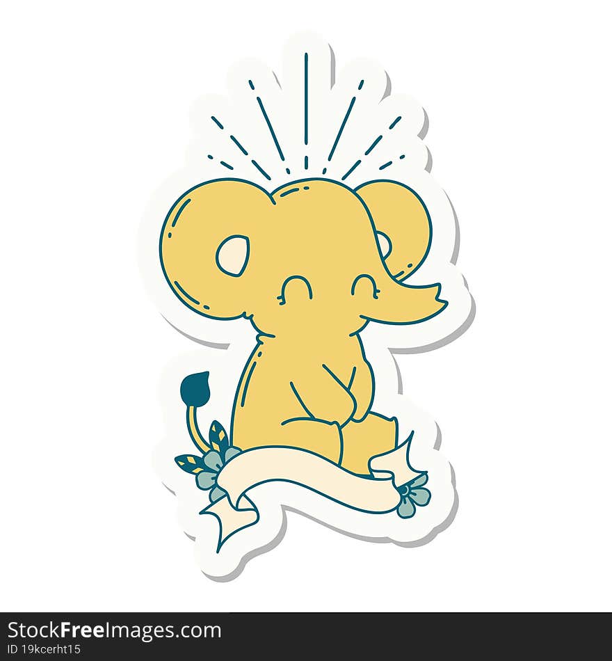 sticker of tattoo style cute elephant