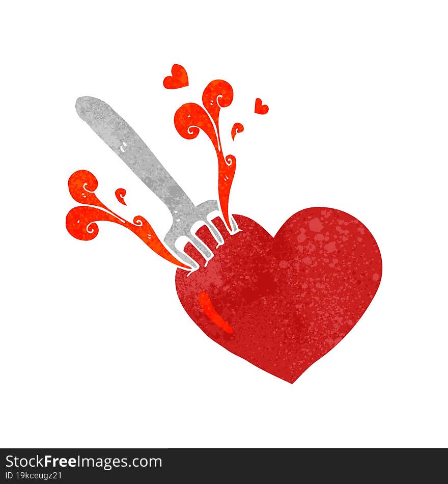 freehand retro cartoon fork in heart