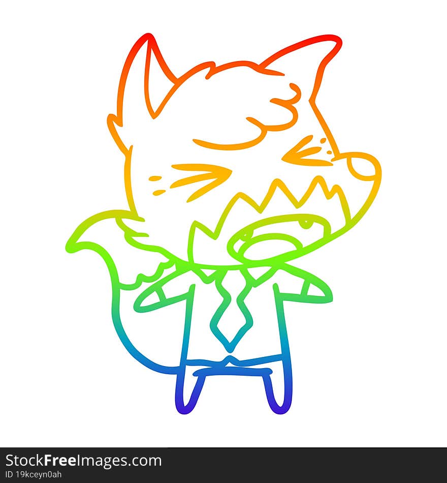 Rainbow Gradient Line Drawing Angry Cartoon Fox Boss