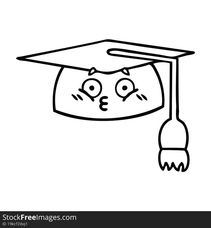 line drawing cartoon graduation hat