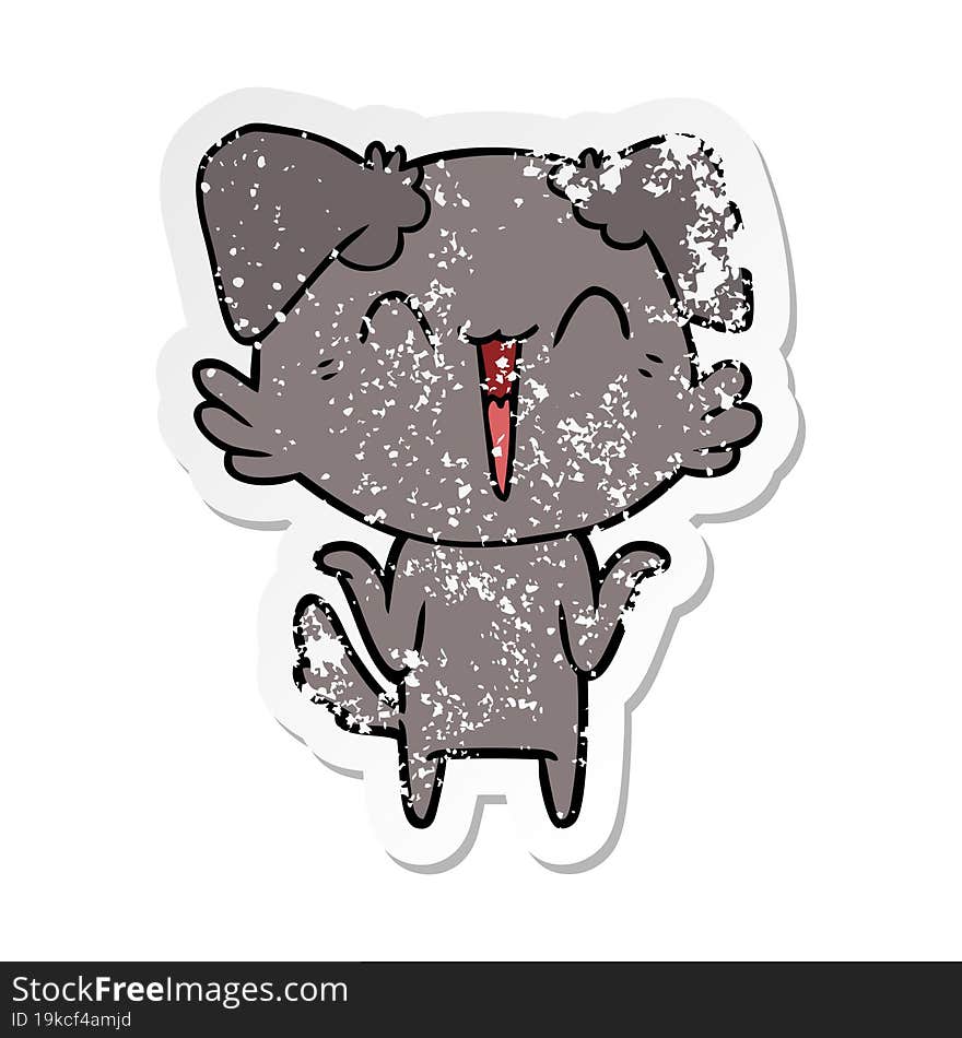 distressed sticker of a happy little dog cartoon