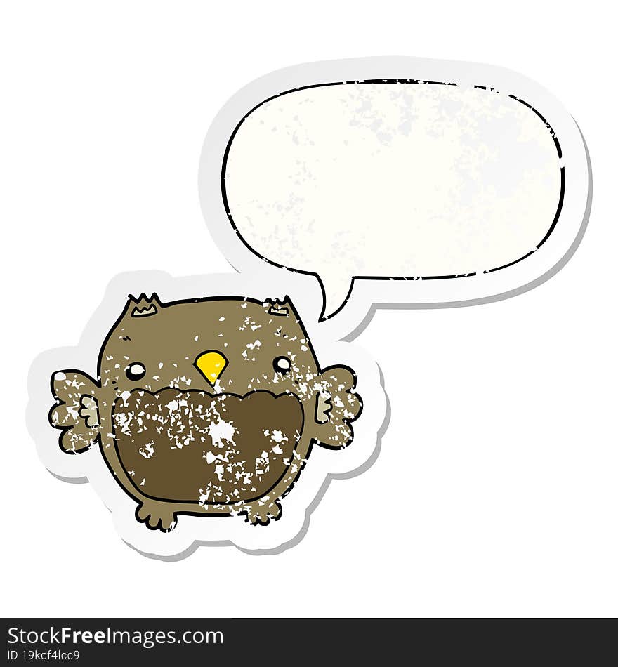 cartoon owl and speech bubble distressed sticker