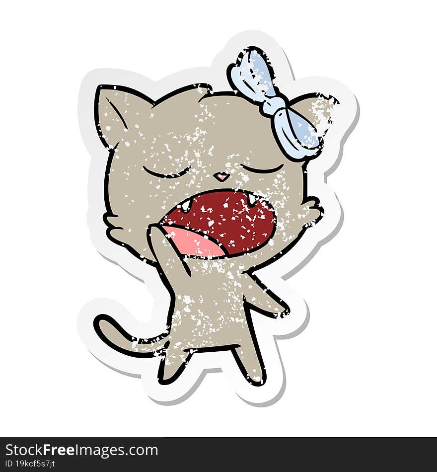 Distressed Sticker Of A Cartoon Yawning Cat