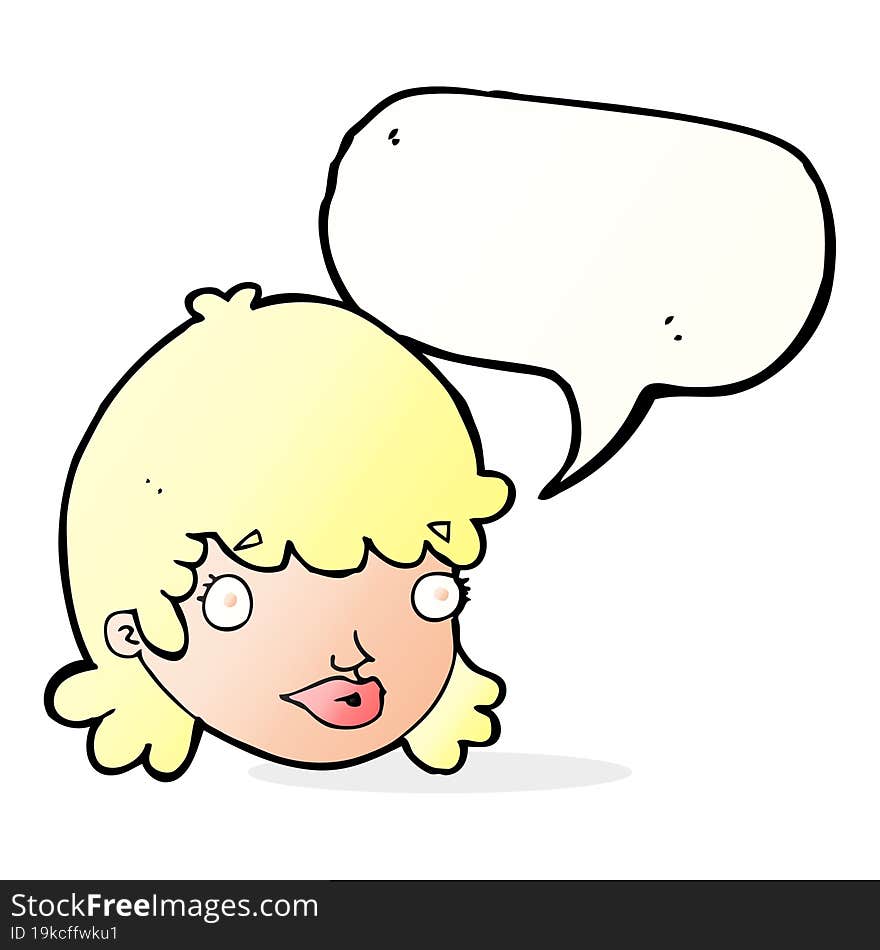 Cartoon Female Face With Surprised Expression With Speech Bubble