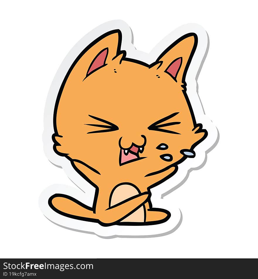 sticker of a cartoon cat hissing