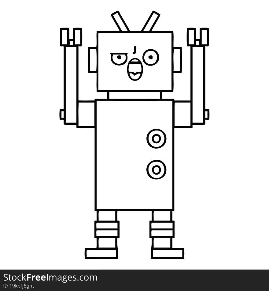 line drawing cartoon of a angry robot