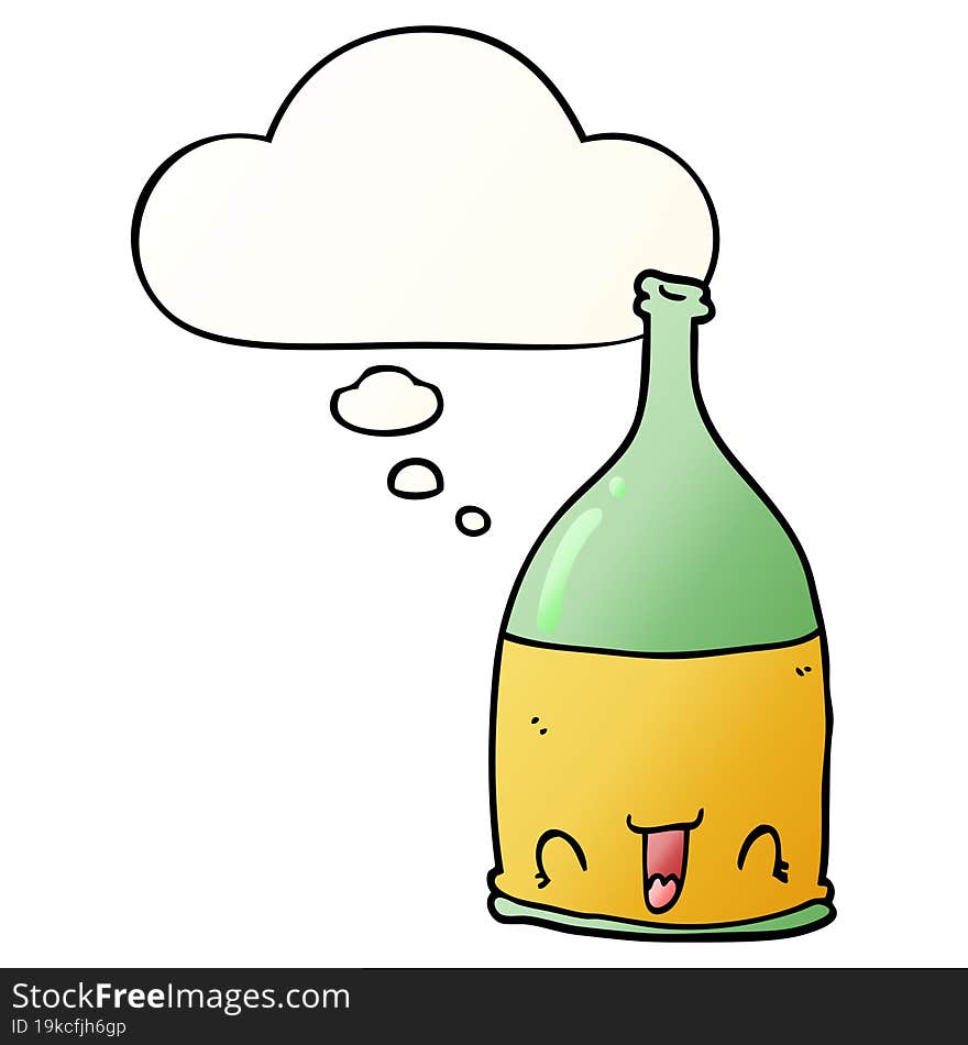 cartoon wine bottle with thought bubble in smooth gradient style