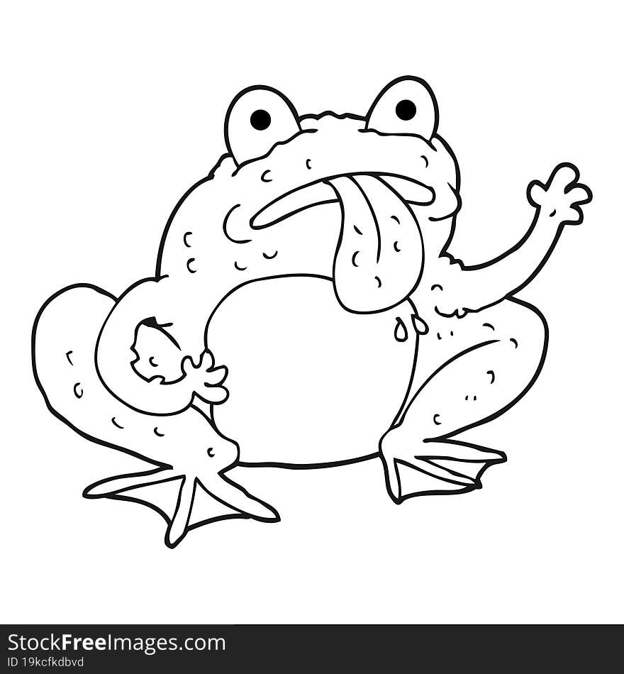 freehand drawn black and white cartoon frog