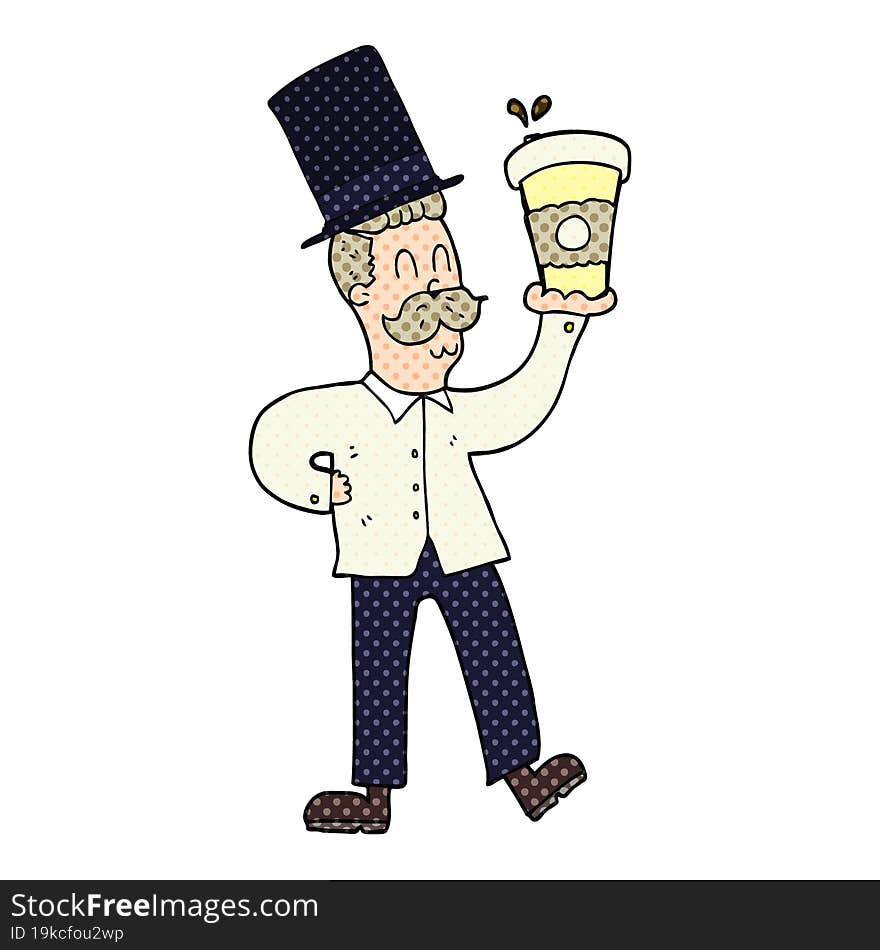 cartoon man with coffee cup