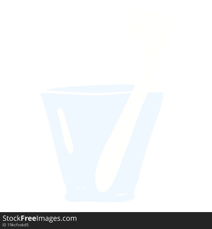 flat color illustration of a cartoon toothbrush in glass