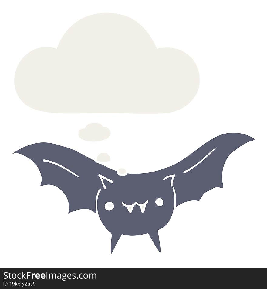 cartoon bat and thought bubble in retro style