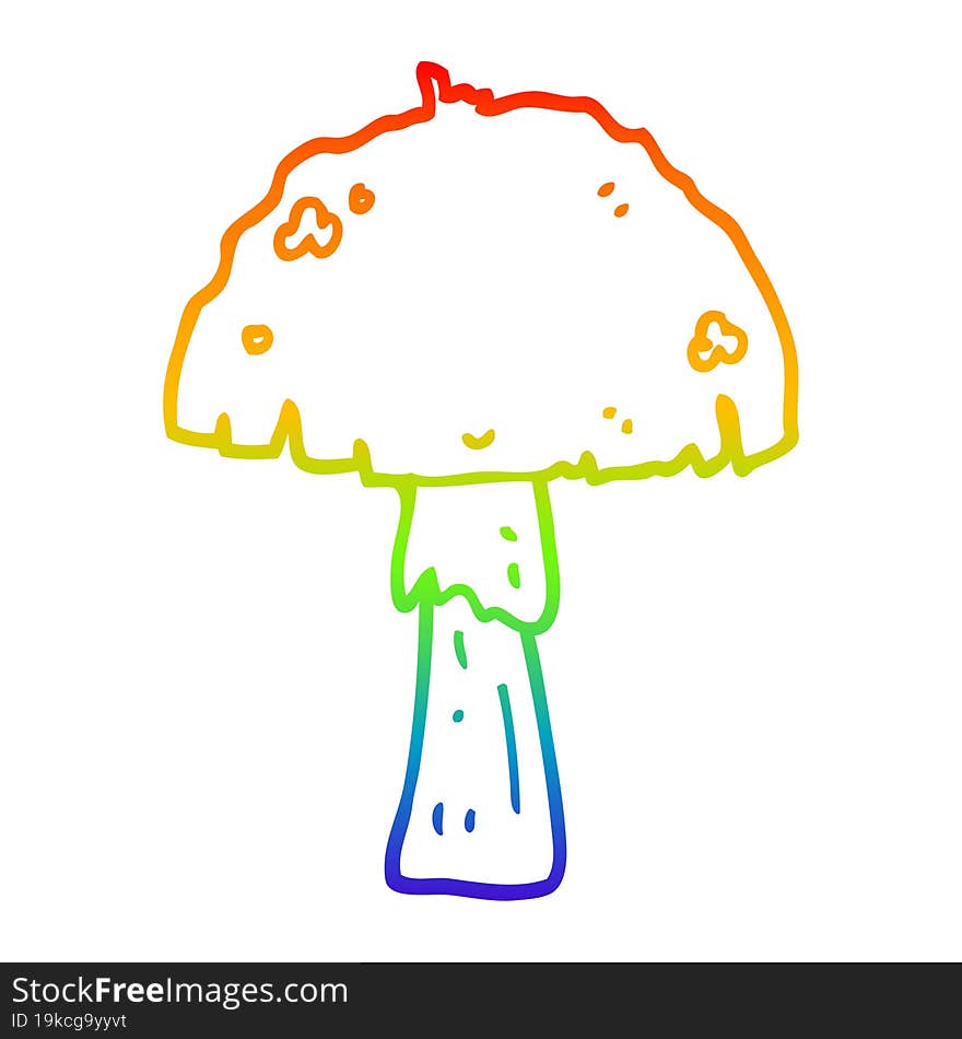 Rainbow Gradient Line Drawing Cartoon Mushroom