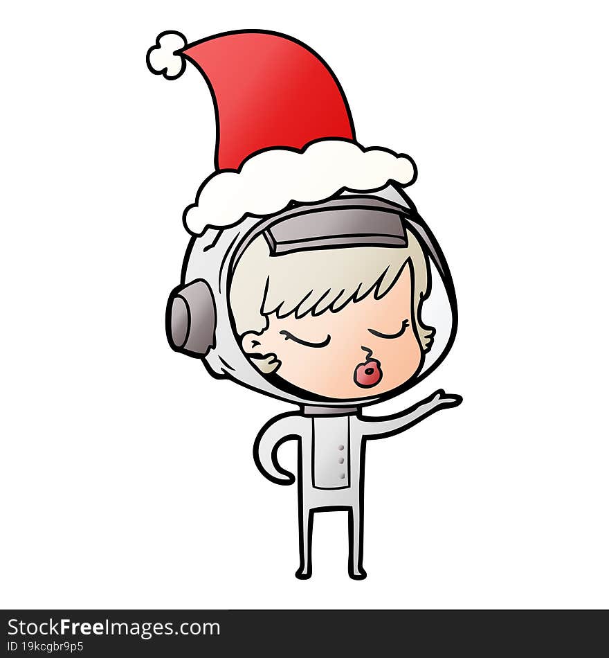 gradient cartoon of a pretty astronaut girl wearing santa hat