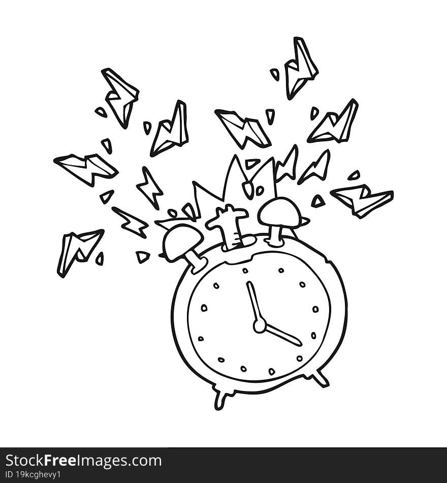 Black And White Cartoon Ringing Alarm Clock