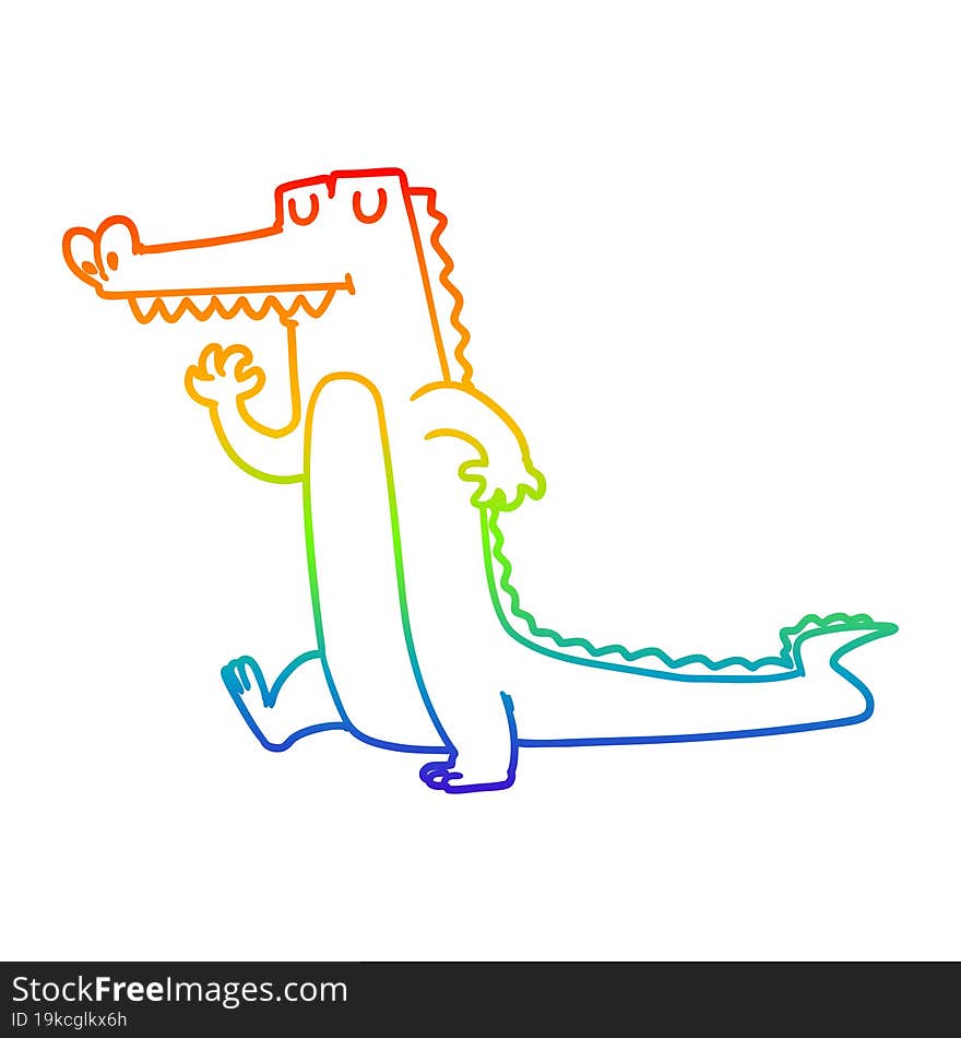 rainbow gradient line drawing cartoon crocodile