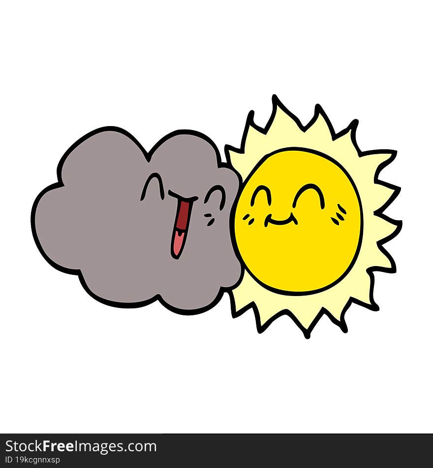 cartoon doodle happy sun and cloud