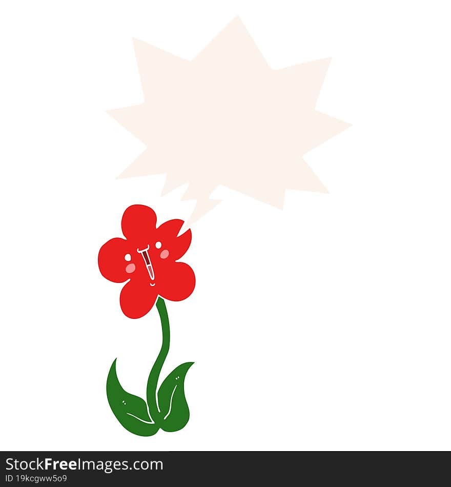 cartoon flower with speech bubble in retro style