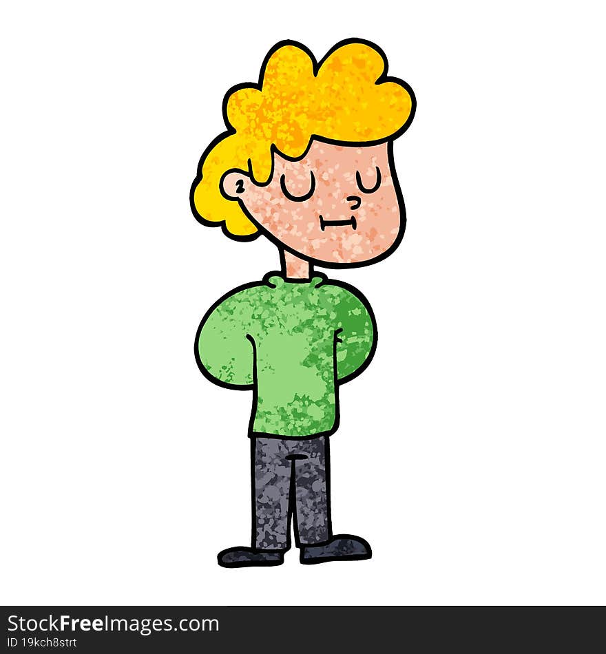 Grunge Textured Illustration Cartoon Happy Boy