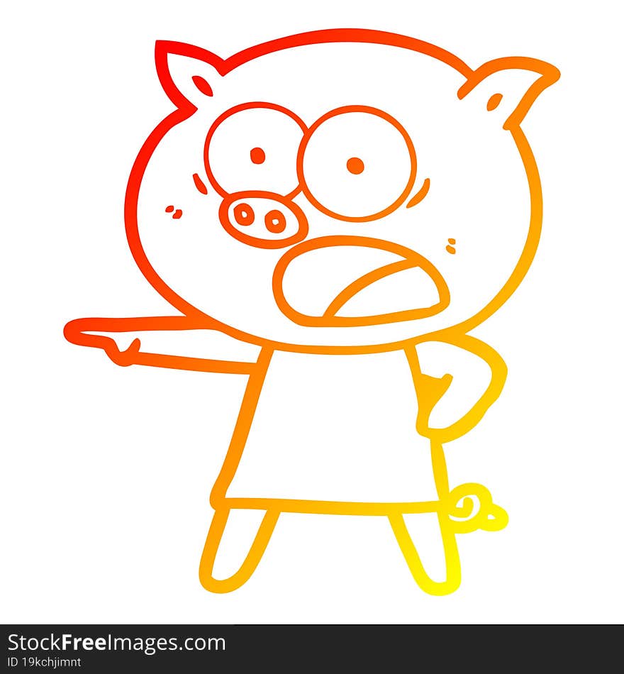 warm gradient line drawing cartoon pig shouting