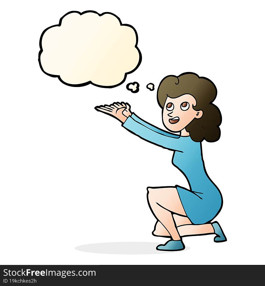 Cartoon Woman Presentation Gesture With Thought Bubble