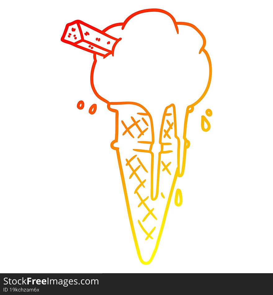 warm gradient line drawing cartoon ice cream melting