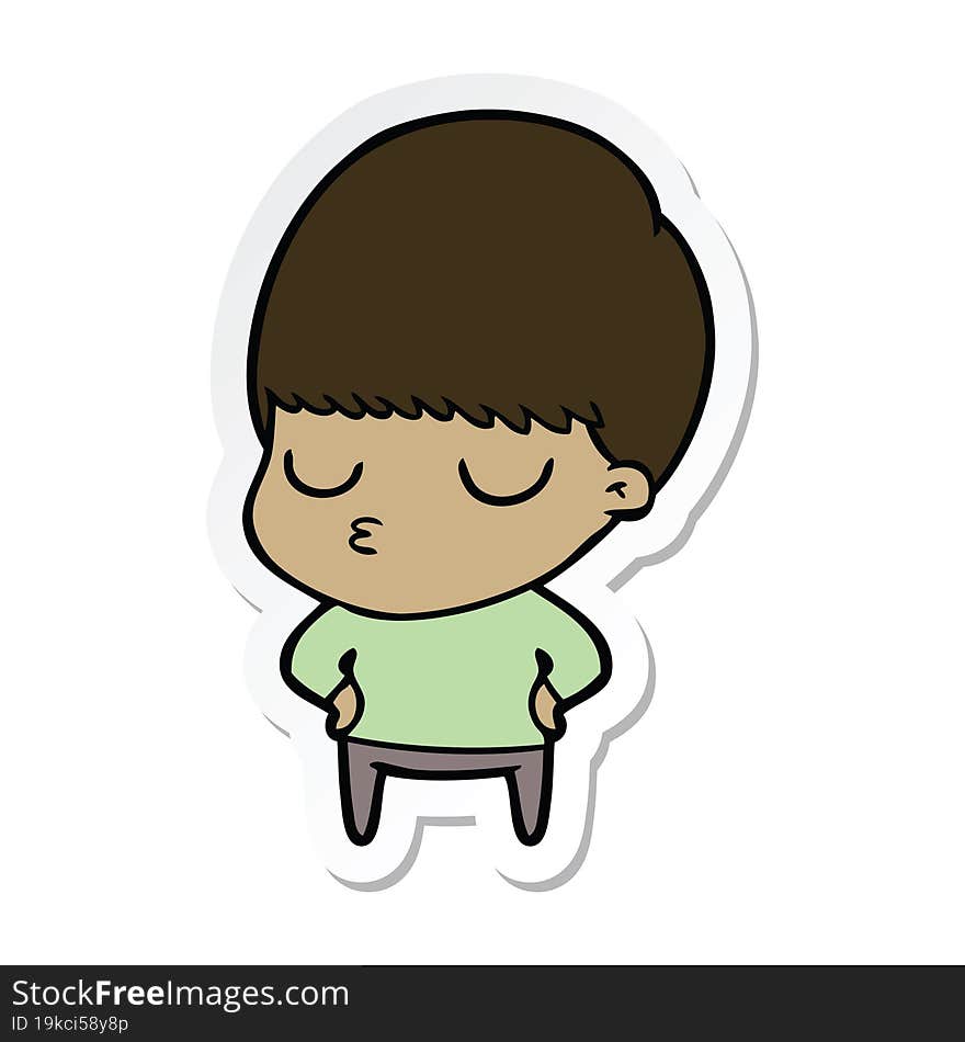 sticker of a cartoon calm boy