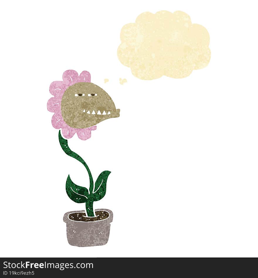 cartoon monster flower with thought bubble