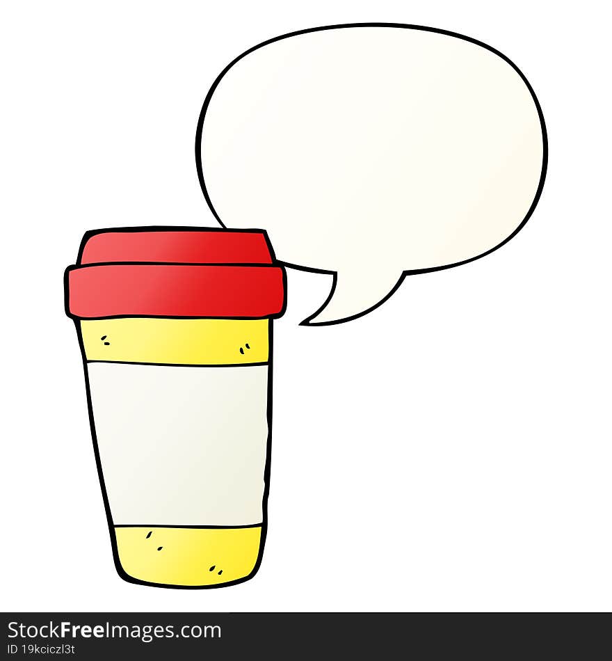 cartoon coffee cup with speech bubble in smooth gradient style