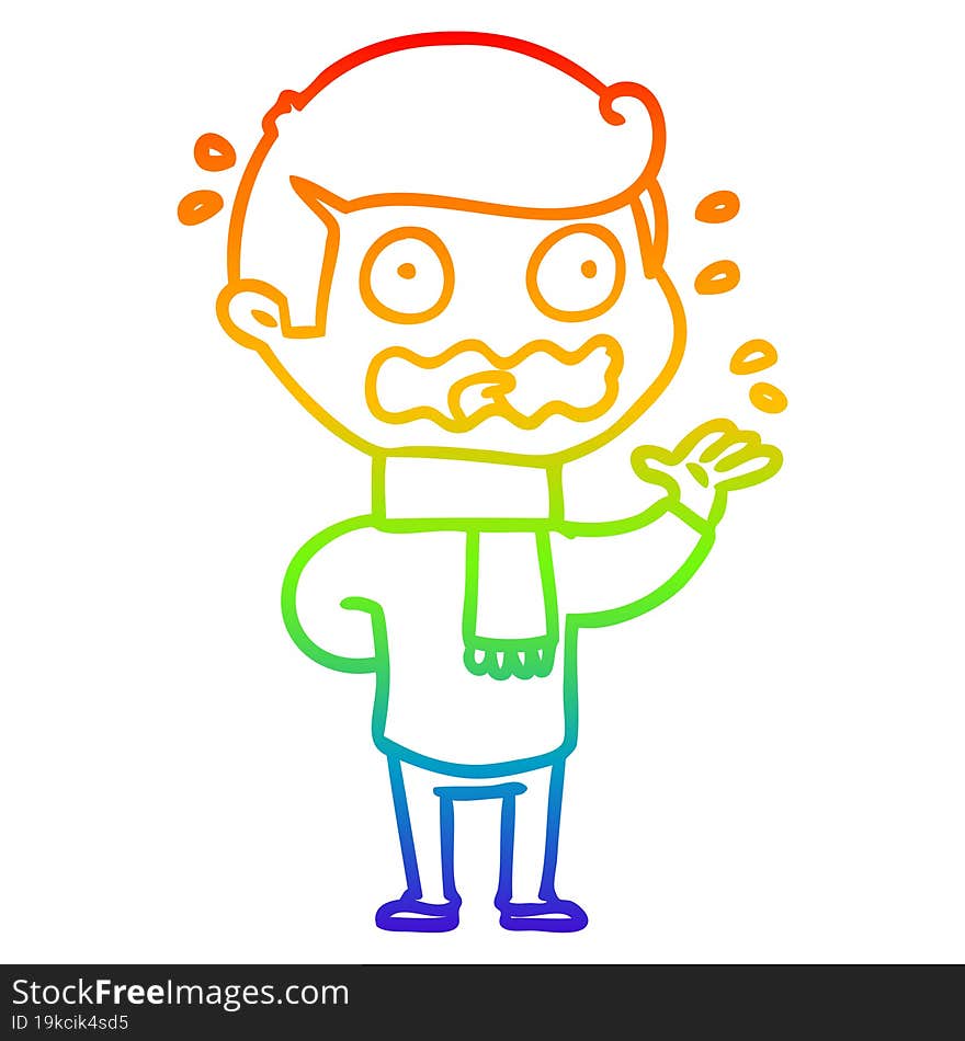 rainbow gradient line drawing cartoon man totally stressed out