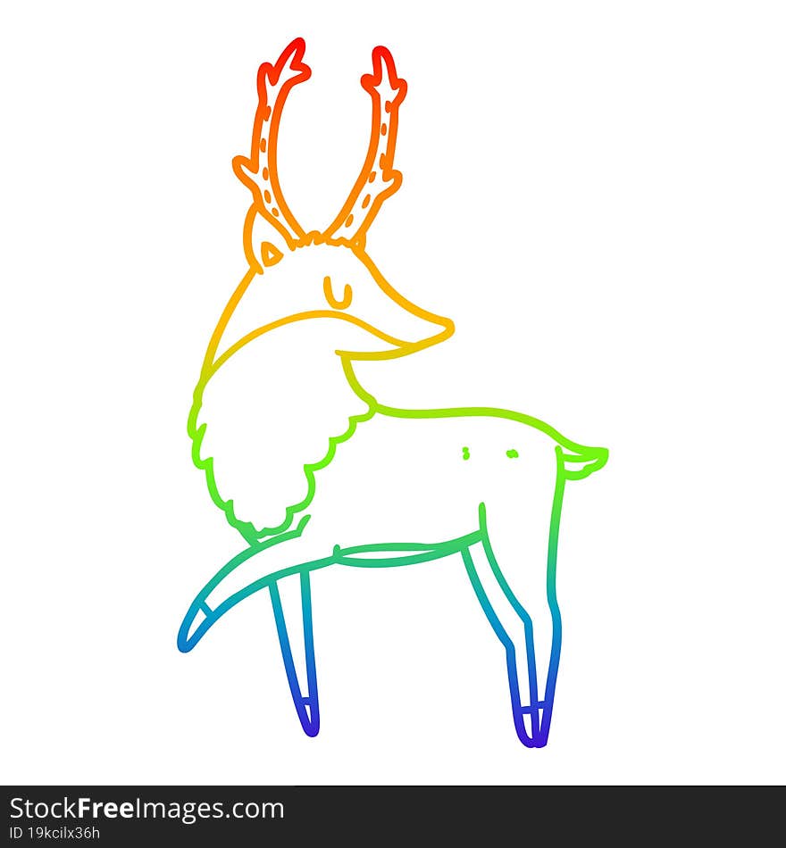 rainbow gradient line drawing of a cartoon stag