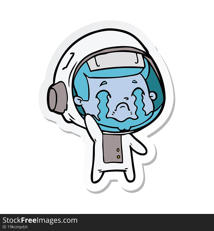 sticker of a cartoon crying astronaut