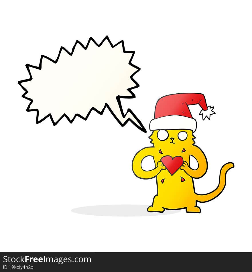 freehand drawn speech bubble cartoon cat loving christmas