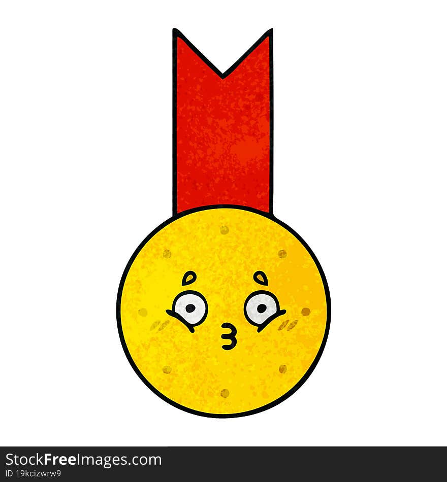 retro grunge texture cartoon of a gold medal