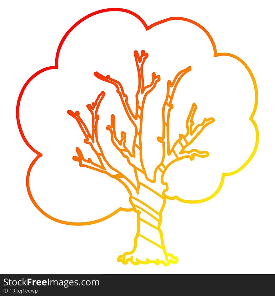 warm gradient line drawing of a cartoon tree