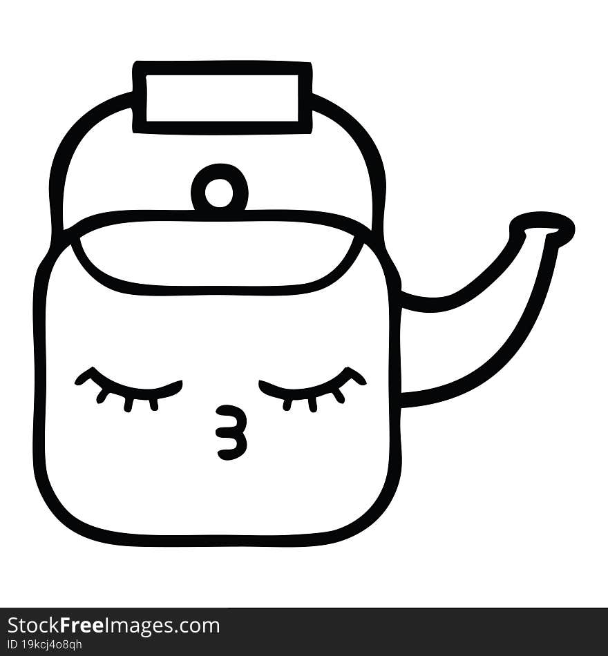 line drawing cartoon of a kettle. line drawing cartoon of a kettle