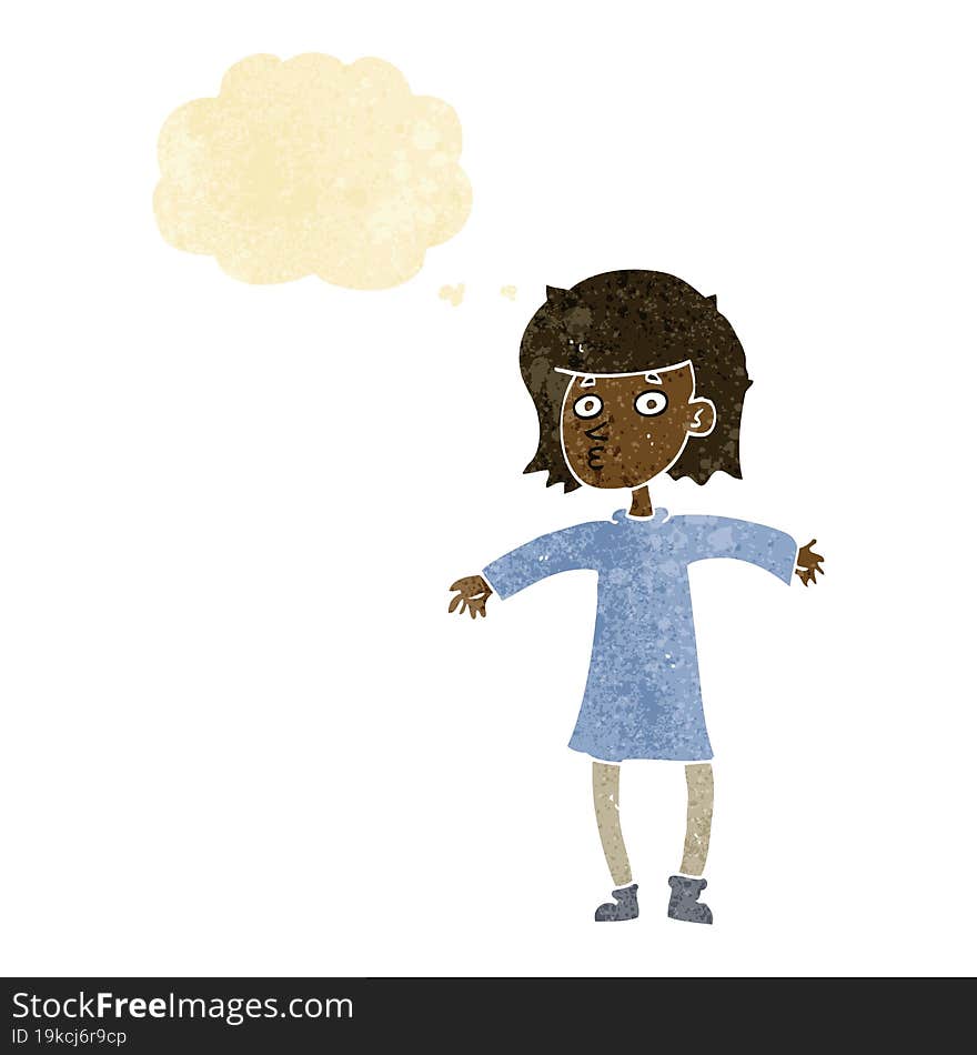 Cartoon Nervous Woman With Thought Bubble