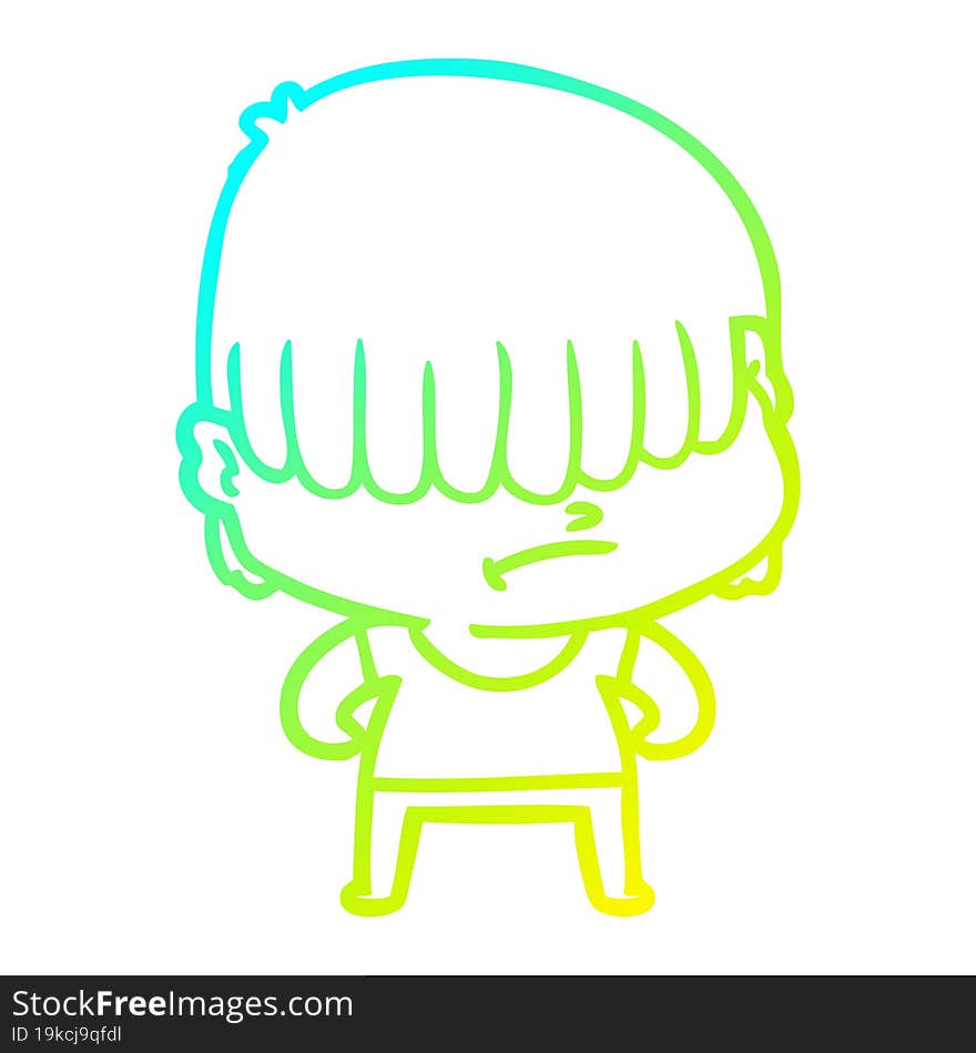 cold gradient line drawing cartoon boy with untidy hair