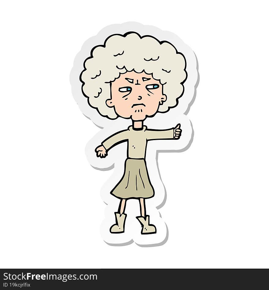 Sticker Of A Cartoon Annoyed Old Woman