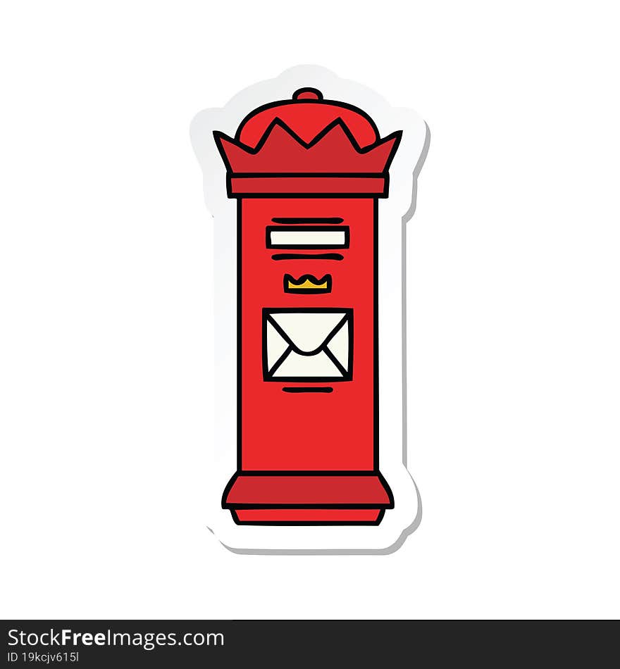 sticker of a cute cartoon british post box