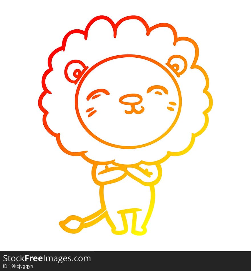 warm gradient line drawing of a cartoon lion