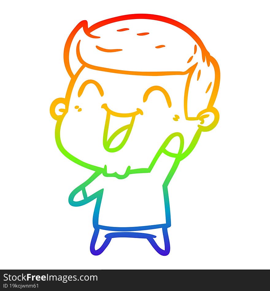 rainbow gradient line drawing of a cartoon man laughing