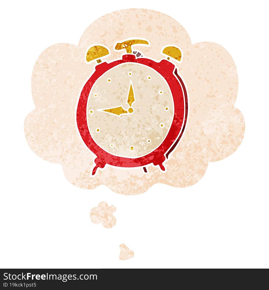 Cartoon Alarm Clock And Thought Bubble In Retro Textured Style