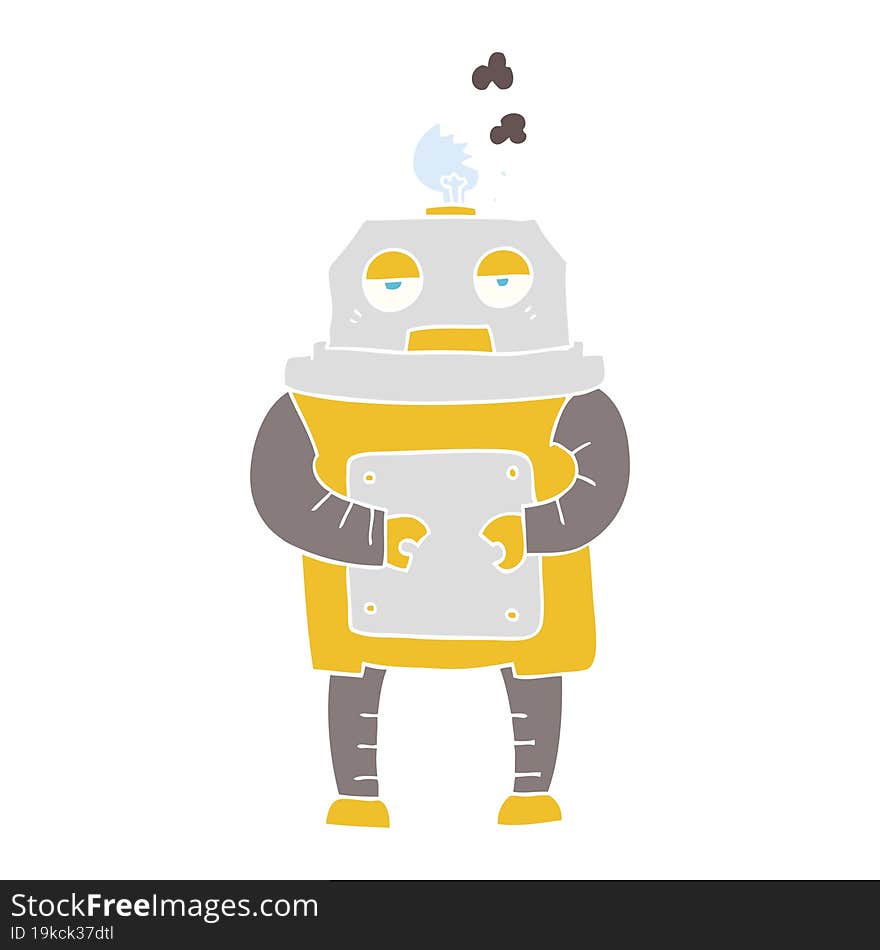 flat color illustration of a cartoon broken robot