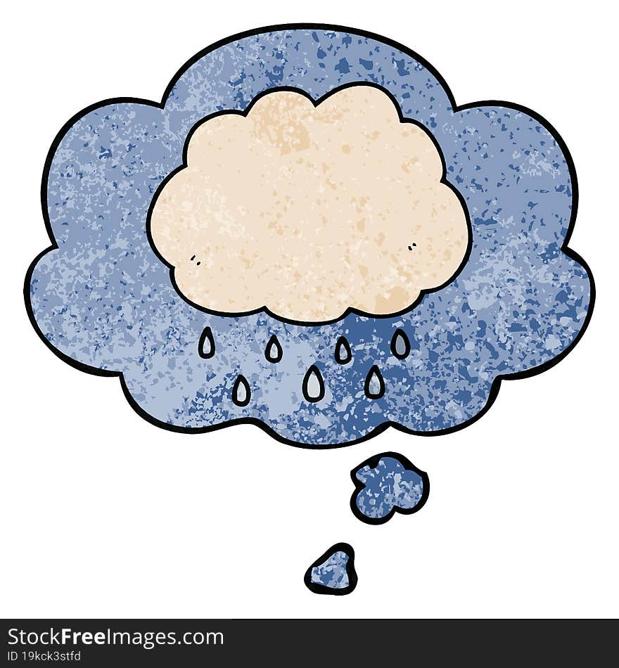 Cartoon Rain Cloud And Thought Bubble In Grunge Texture Pattern Style