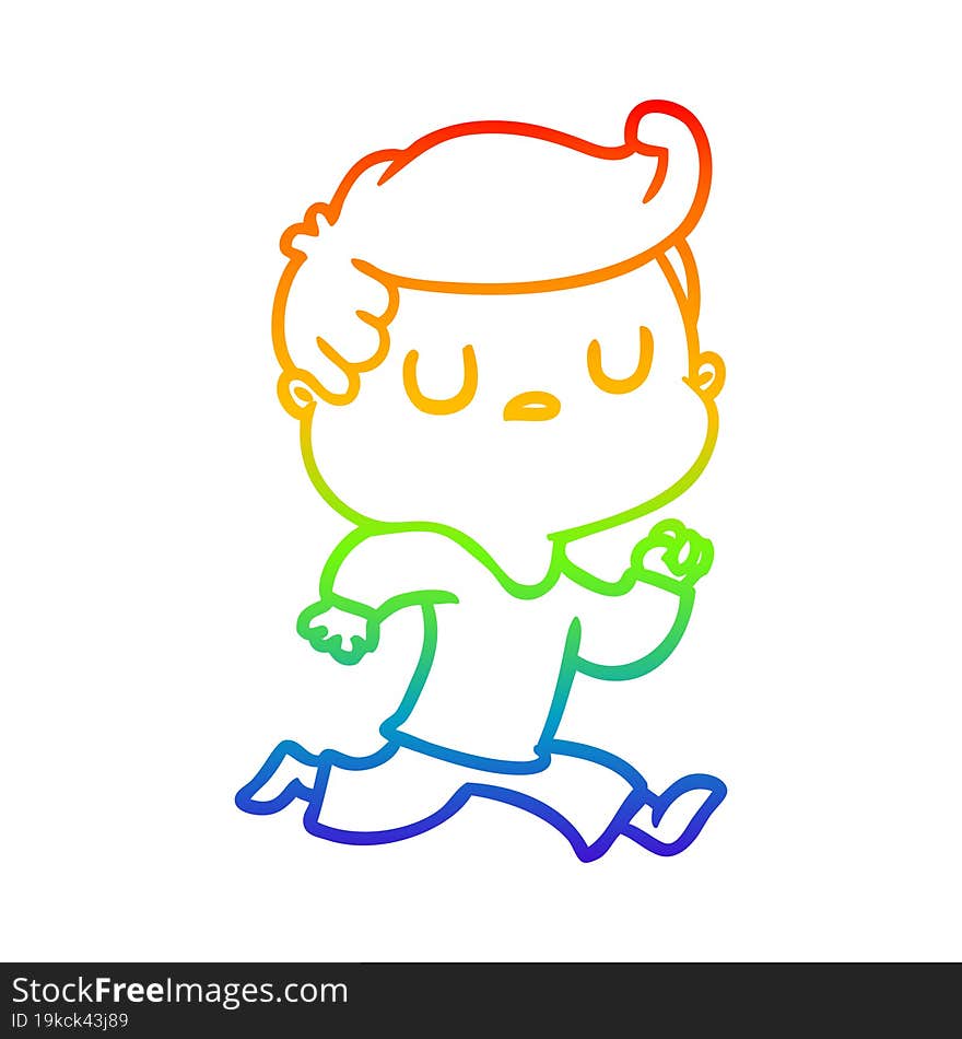 rainbow gradient line drawing of a cartoon aloof man running