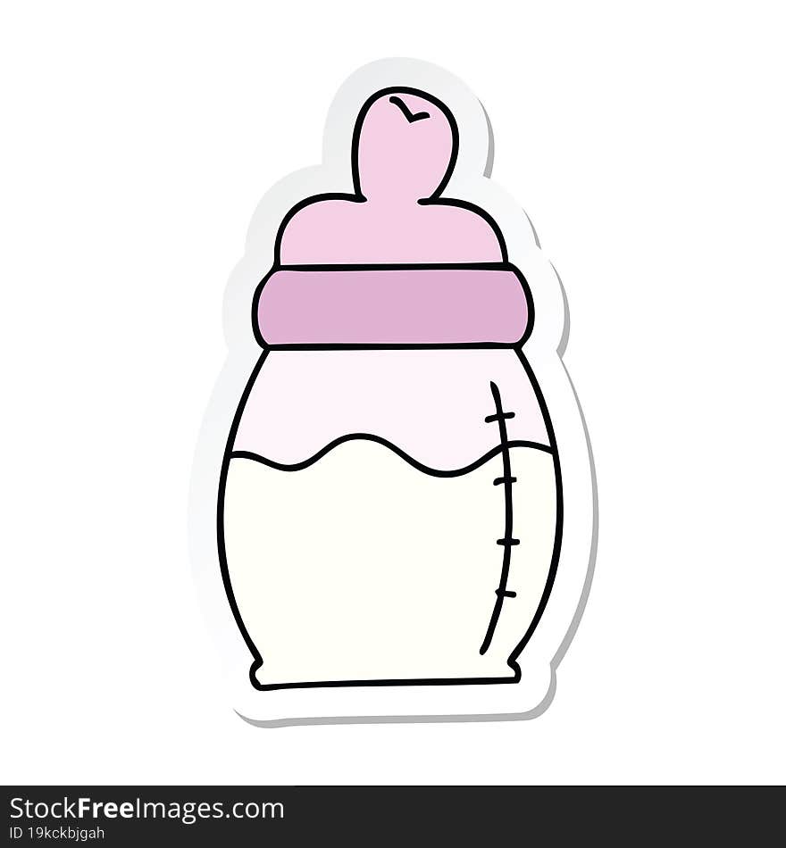 sticker of a quirky hand drawn cartoon baby milk bottle