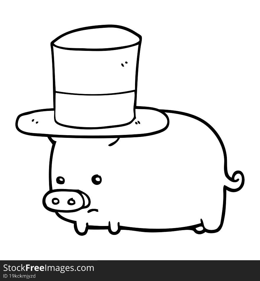 Cartoon Pig Wearing Top Hat